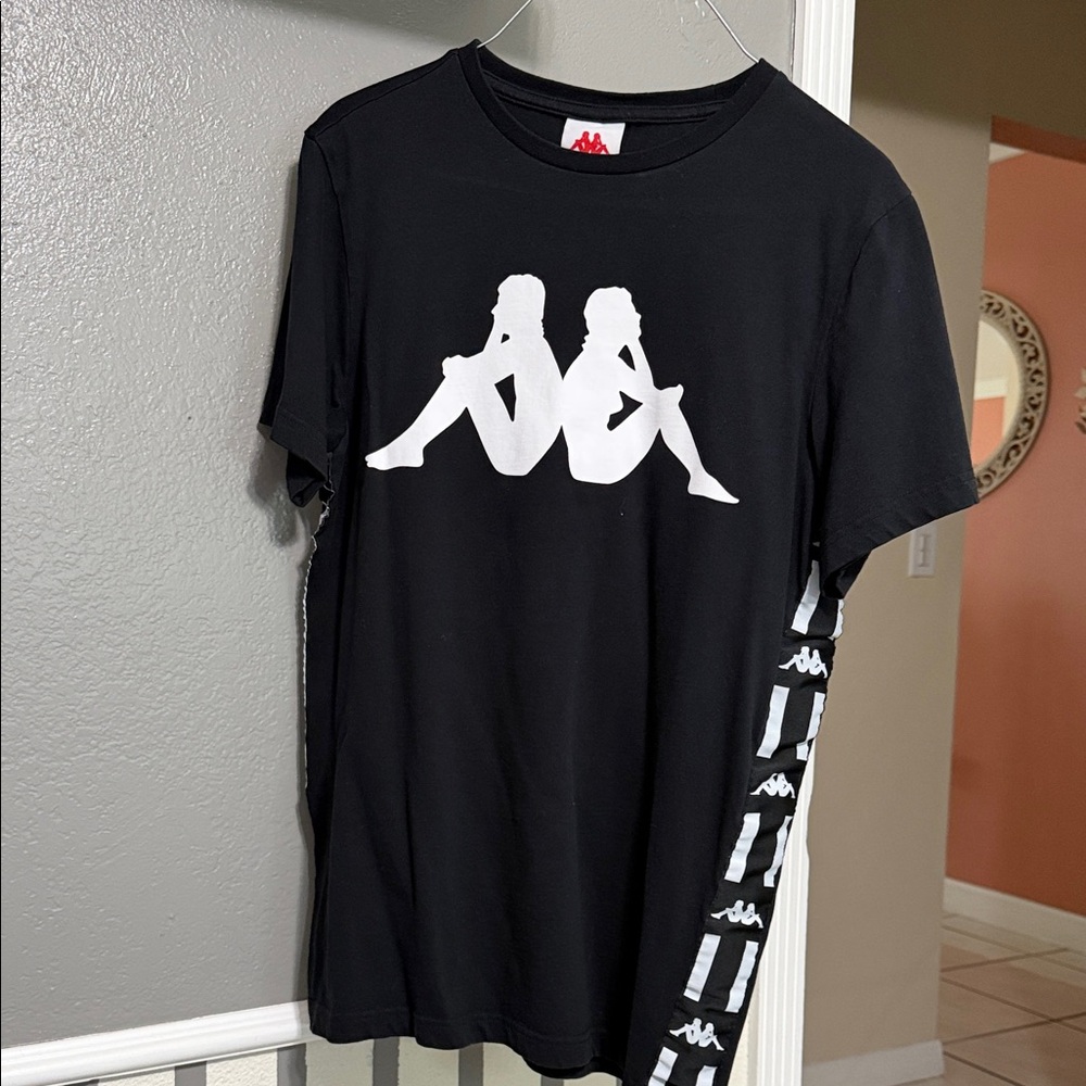 Kappa Black Tee with White Logo and Side Detail